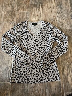 Charter Club Cashmere Gray and Black Animal Print Sweater